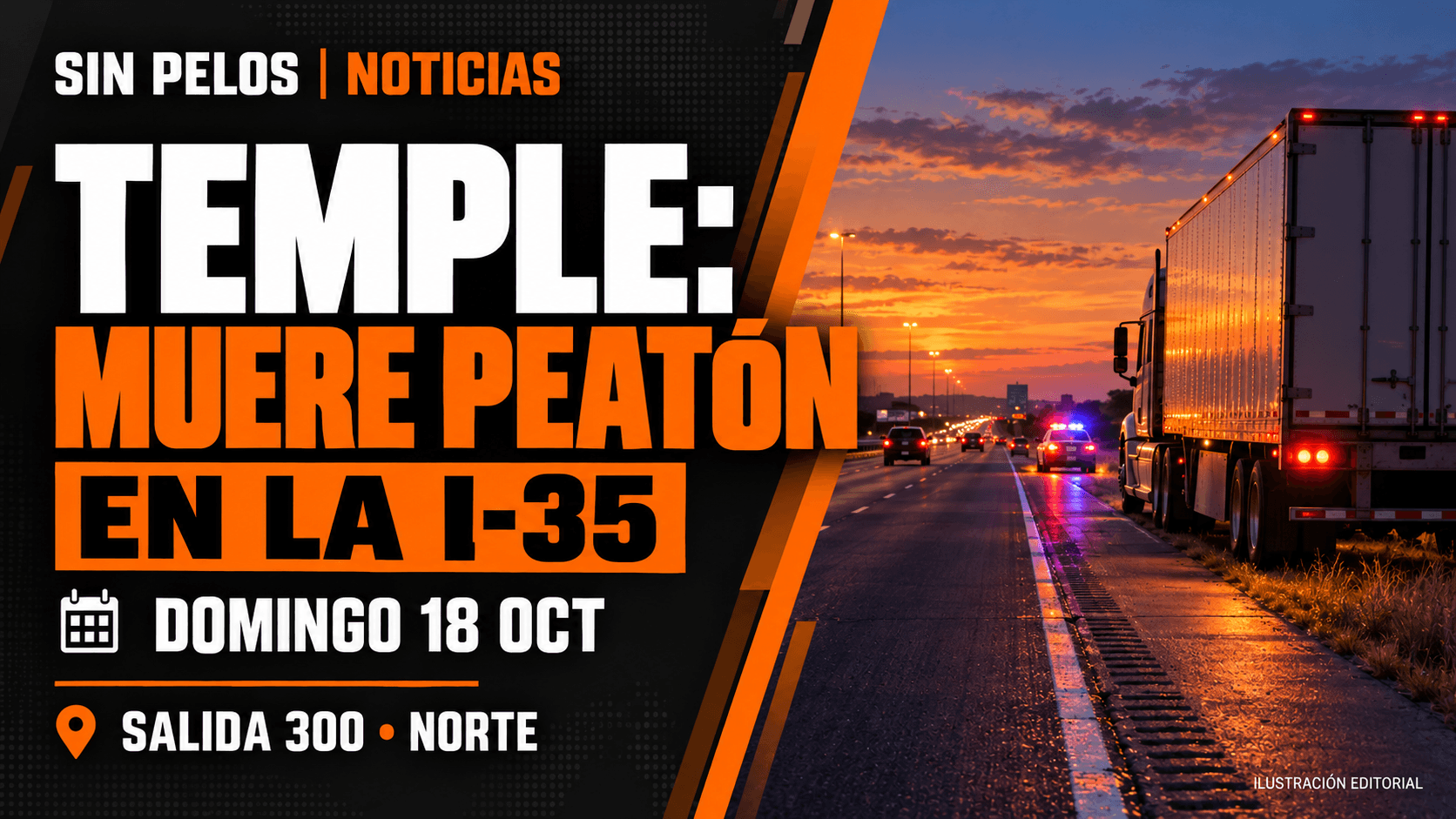 Peatón muere tras ser atropellado por un camión en la I-35 en Temple