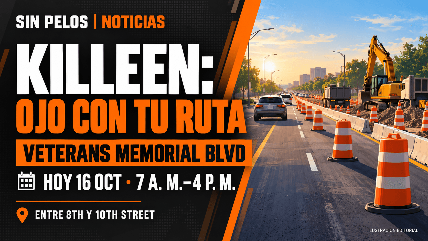 Killeen: cierre de carril hoy en Veterans Memorial Boulevard, de 7 a. m. a 4 p. m.