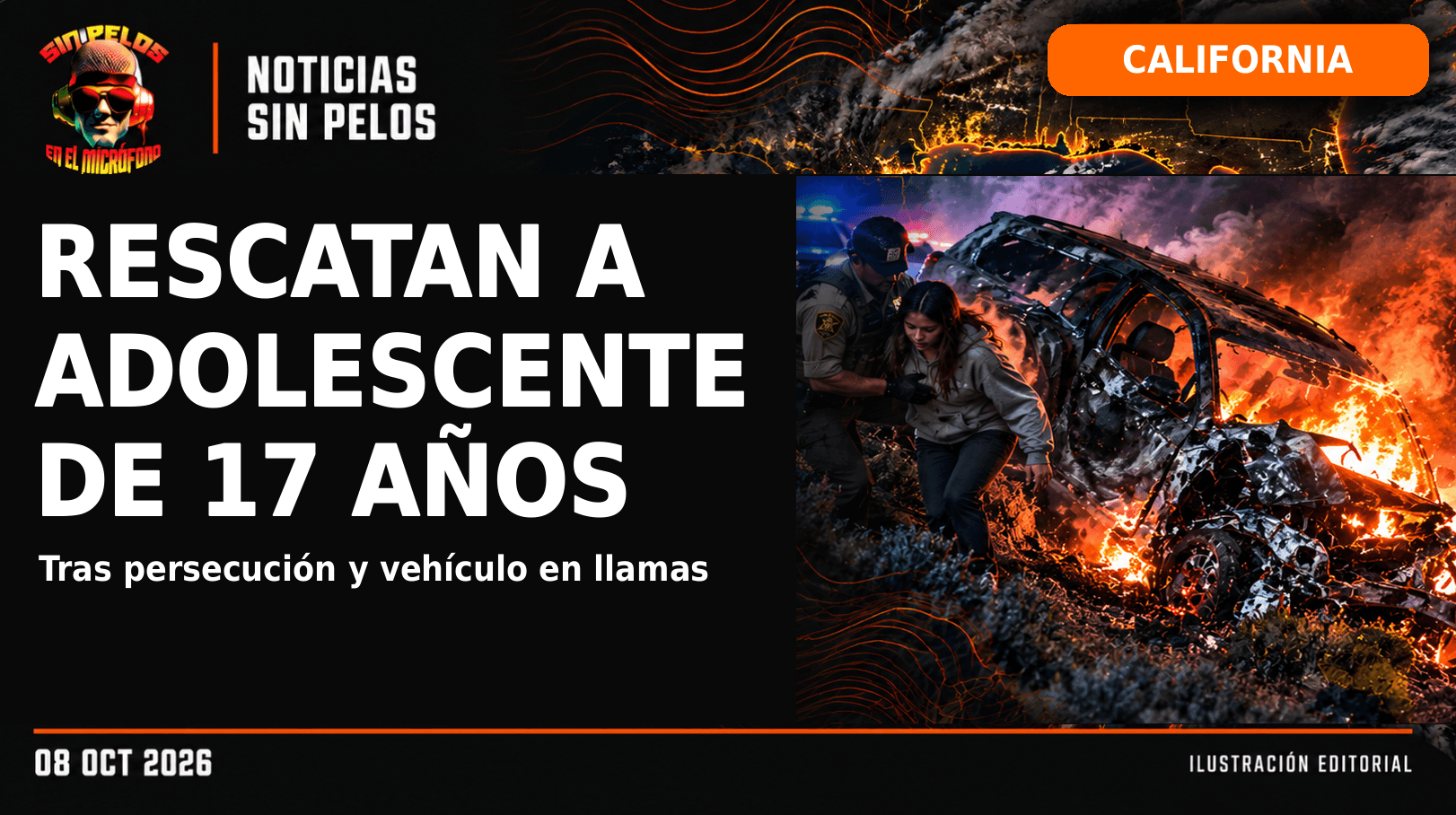 CALIFORNIA: RESCATAN A ADOLESCENTE DESAPARECIDA DE VEHÍCULO EN LLAMAS TRAS PERSECUCIÓN