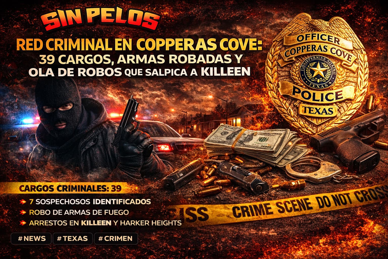 Red criminal en Copperas Cove: 39 cargos, armas robadas y ola de robos que salpica a Killeen