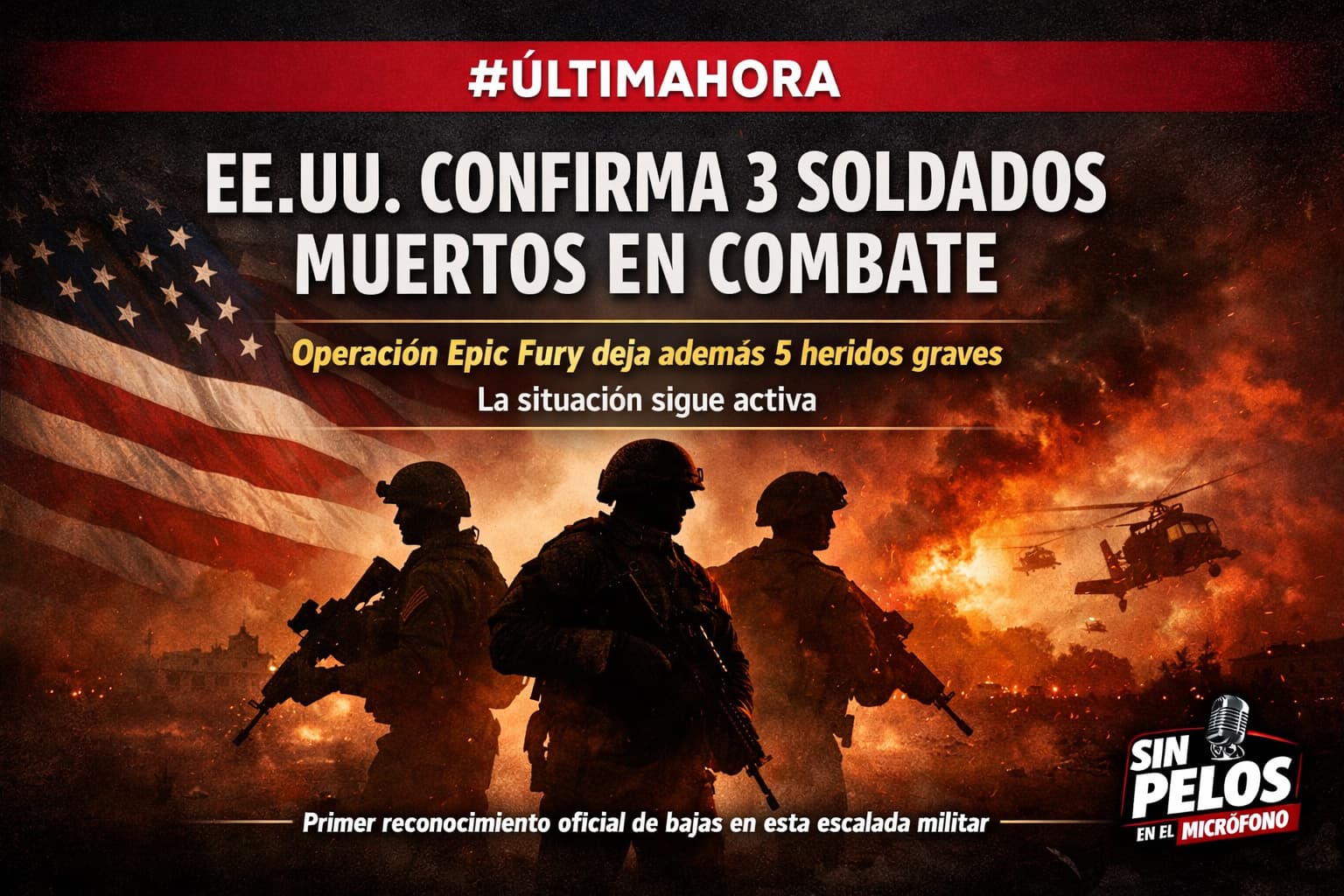 EE.UU. confirma 3 soldados muertos y 5 heridos graves en la Operación Epic Fury
