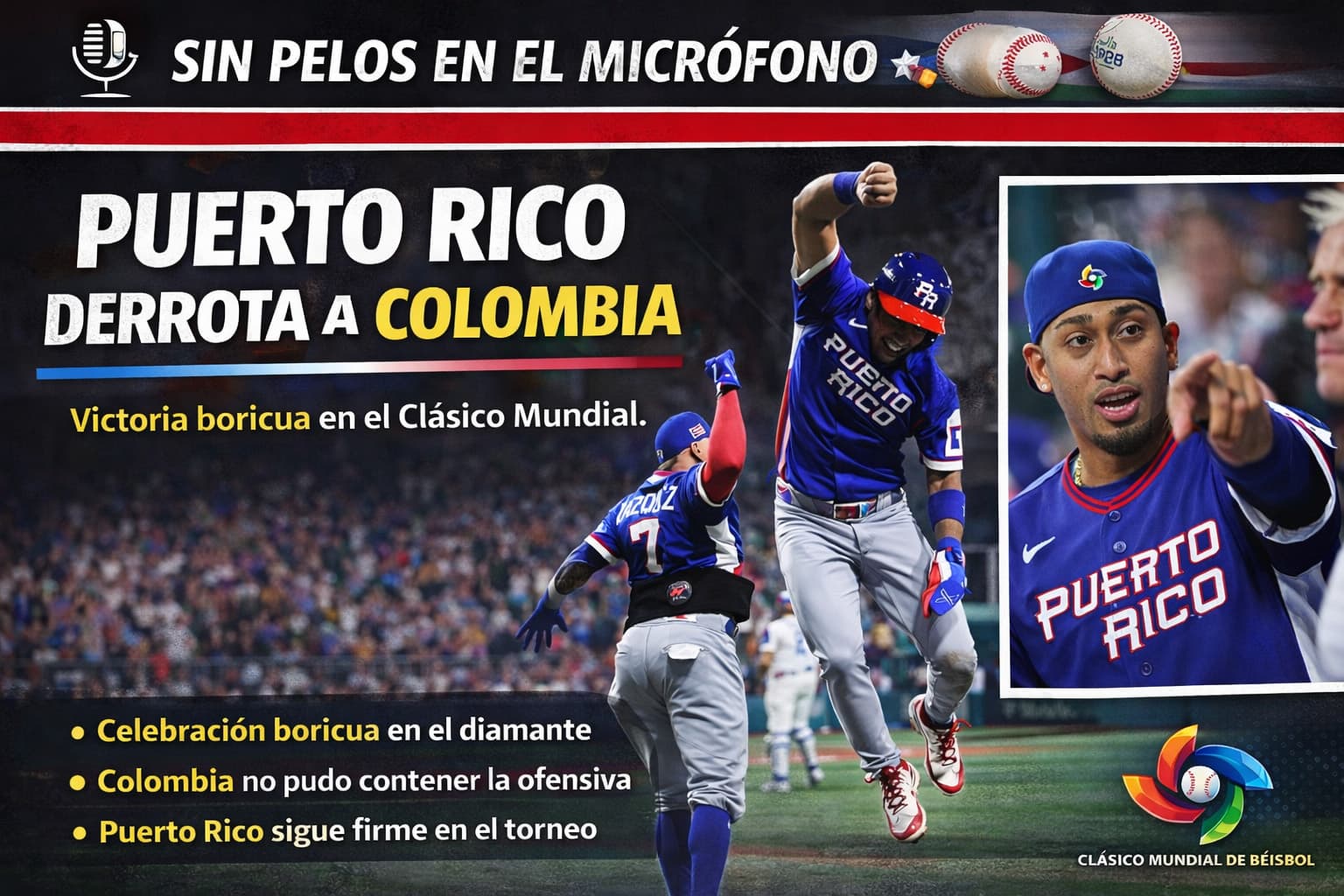 Puerto Rico derrota a Colombia en el WBC y mantiene viva la esperanza