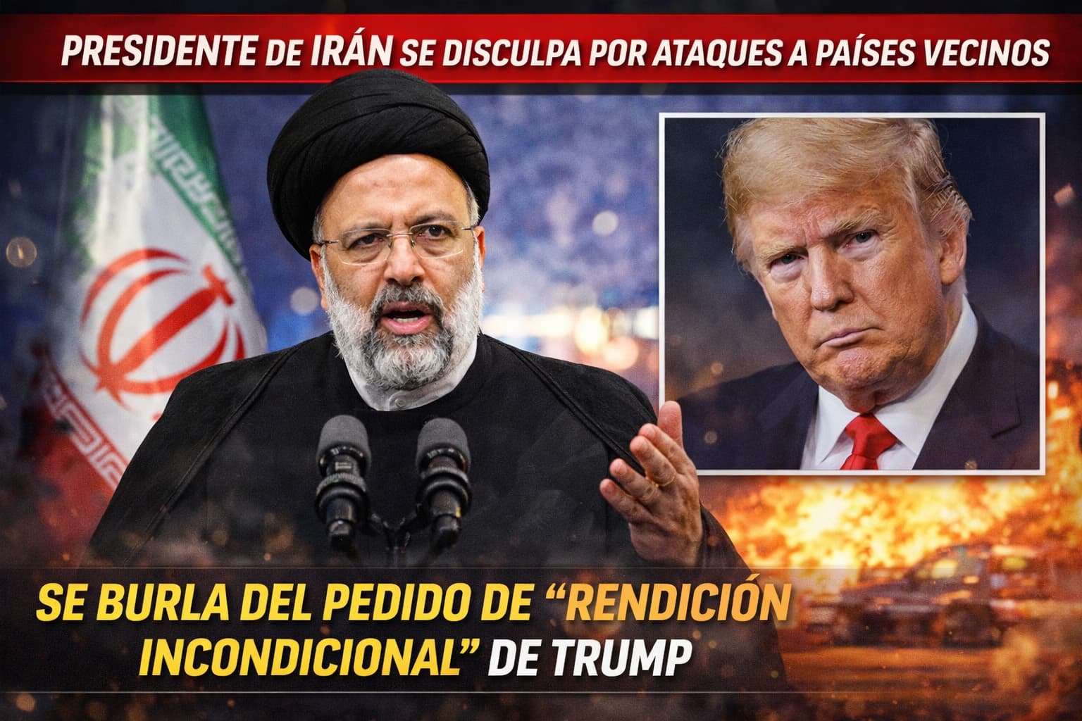 Presidente de Irán se disculpa por ataques a países vecinos y se burla del pedido de “rendición incondicional” de Trump